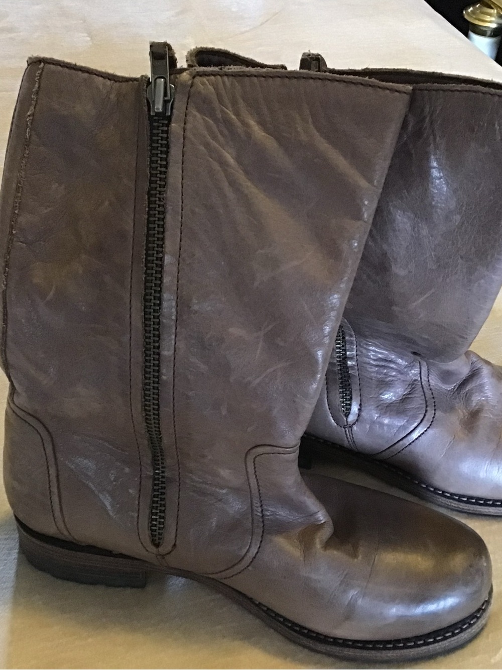 Blackstone Taupe Leather Ankle Zip Booties